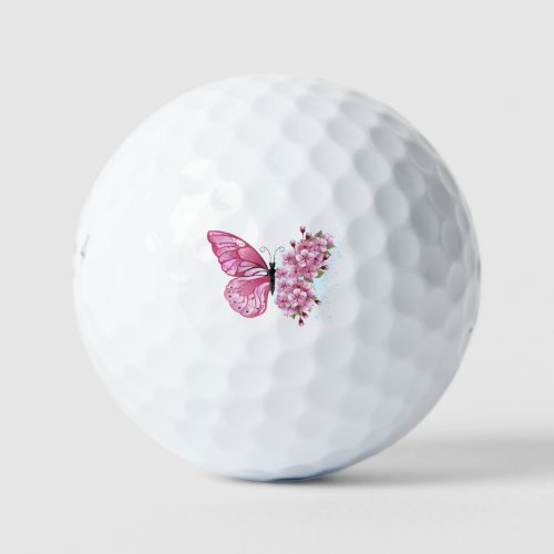 Flower Butterfly with Pink Sakura Golf Balls