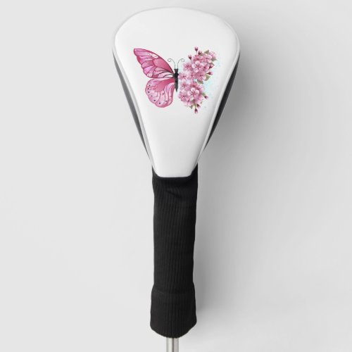 Flower Butterfly with Pink Sakura Golf Head Cover