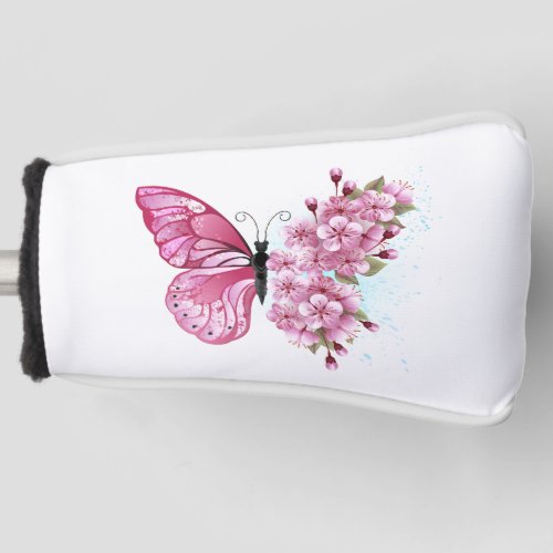 Flower Butterfly with Pink Sakura Golf Head Cover
