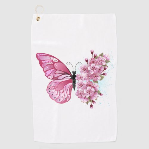 Flower Butterfly with Pink Sakura Golf Towel