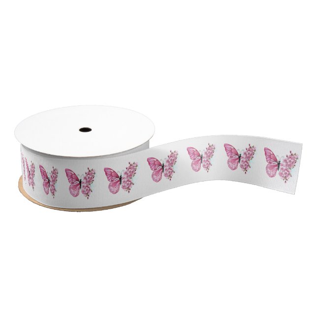Flower Butterfly with Pink Sakura Grosgrain Ribbon (Spool)