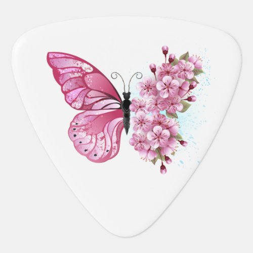 Flower Butterfly with Pink Sakura Guitar Pick