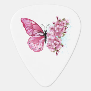 Flower Butterfly with Pink Sakura Guitar Pick