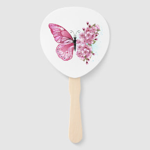 Flower Butterfly with Pink Sakura Hand Fan