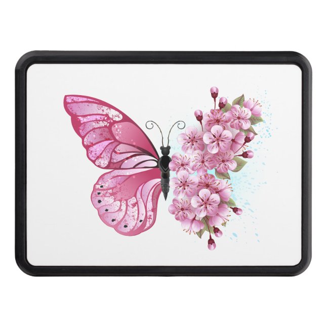 Flower Butterfly with Pink Sakura Hitch Cover (Front)