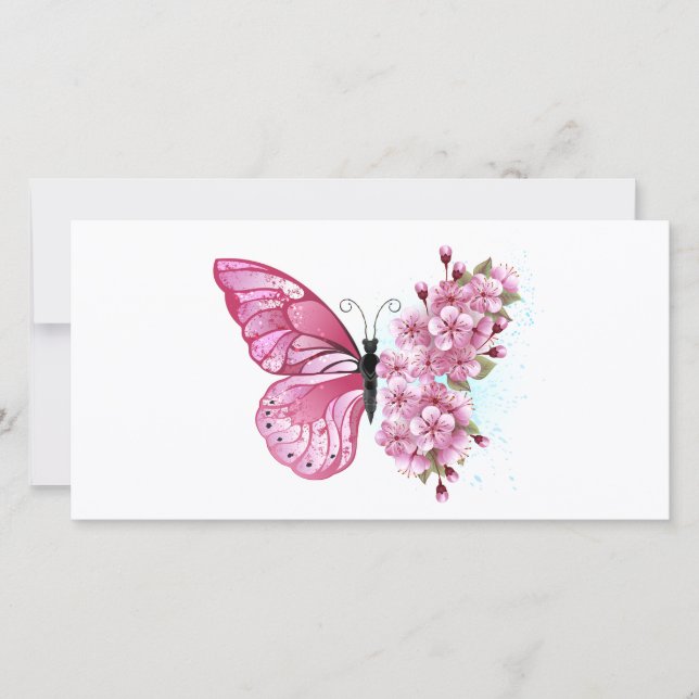 Flower Butterfly with Pink Sakura Holiday Card (Front)
