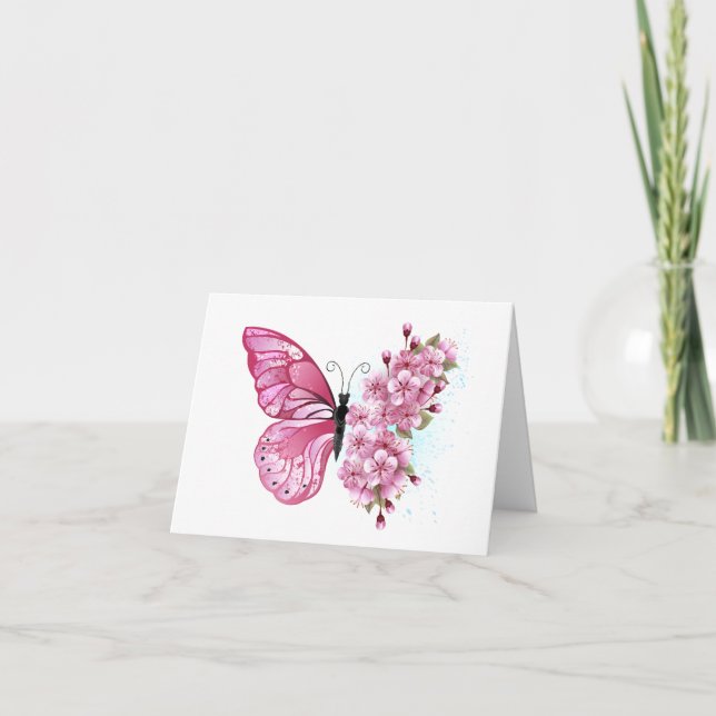 Flower Butterfly with Pink Sakura Holiday Card (Front)