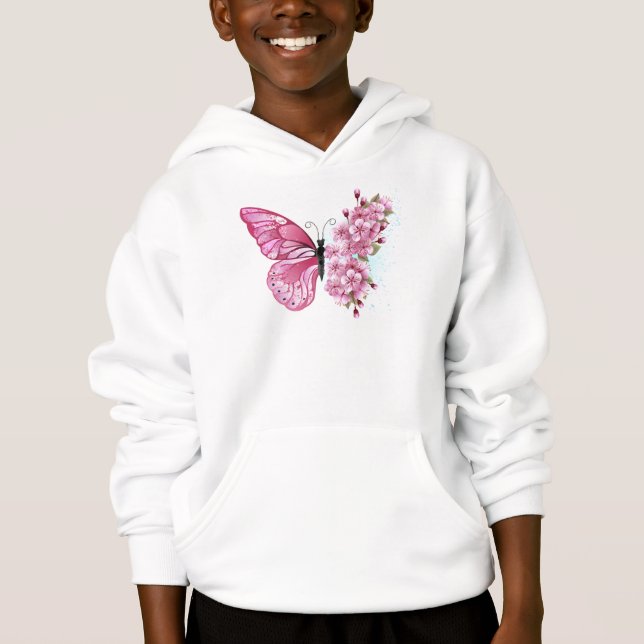 Flower Butterfly with Pink Sakura Hoodie (Front)