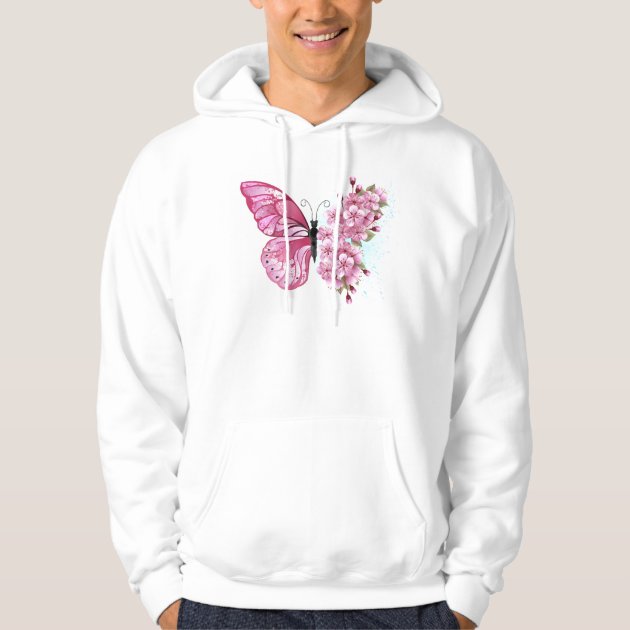 Flower Butterfly with Pink Sakura Hoodie Zazzle