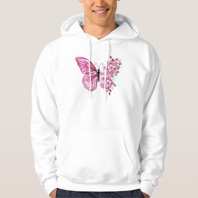 Flower Butterfly with Pink Sakura Hoodie (Front)
