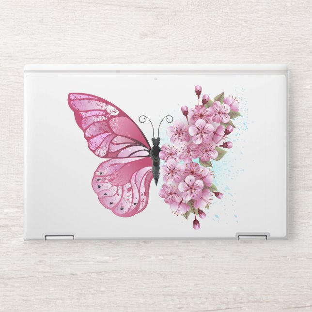 Flower Butterfly with Pink Sakura HP Laptop Skin (Front)