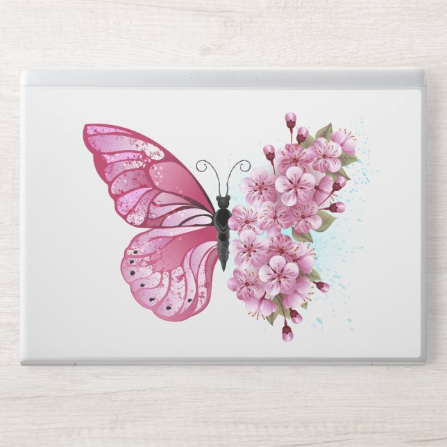 Flower Butterfly with Pink Sakura HP Laptop Skin (Front)