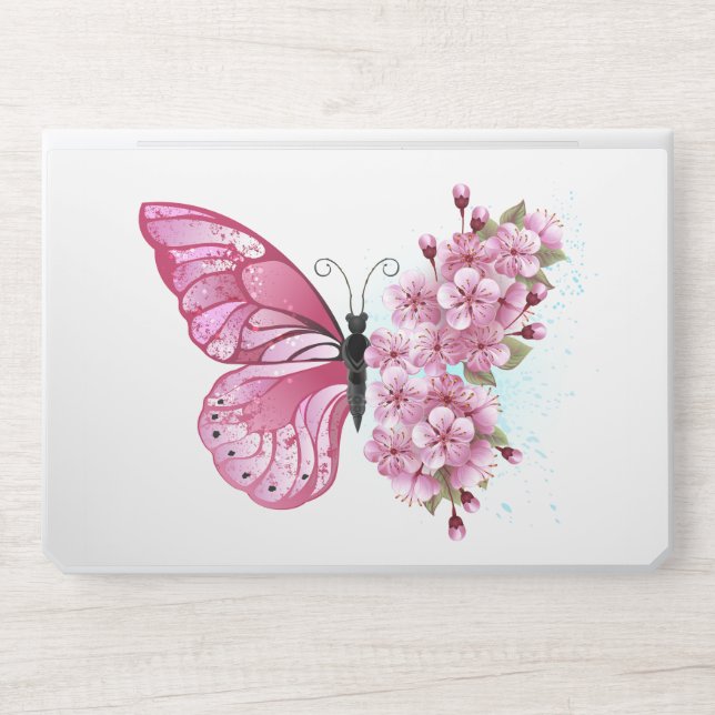 Flower Butterfly with Pink Sakura HP Laptop Skin (Front)
