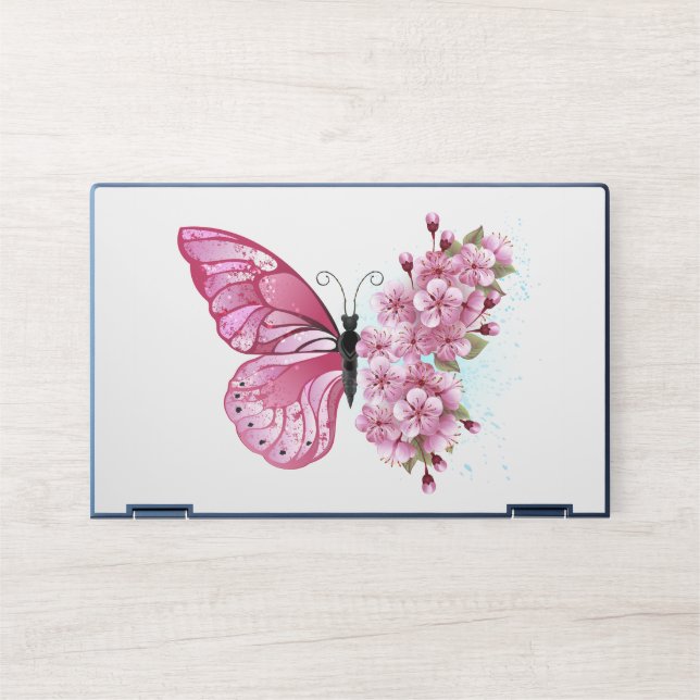 Flower Butterfly with Pink Sakura HP Laptop Skin (Front)