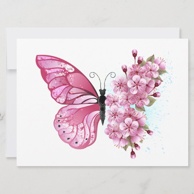 Flower Butterfly with Pink Sakura Invitation (Front)