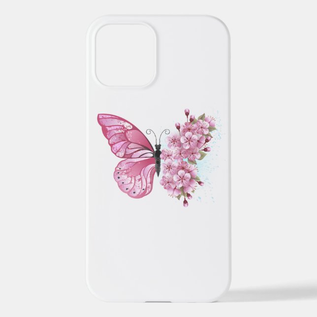 Flower Butterfly with Pink Sakura iPhone Case (Back)
