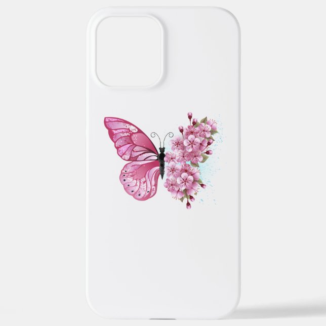 Flower Butterfly with Pink Sakura iPhone Case (Back)