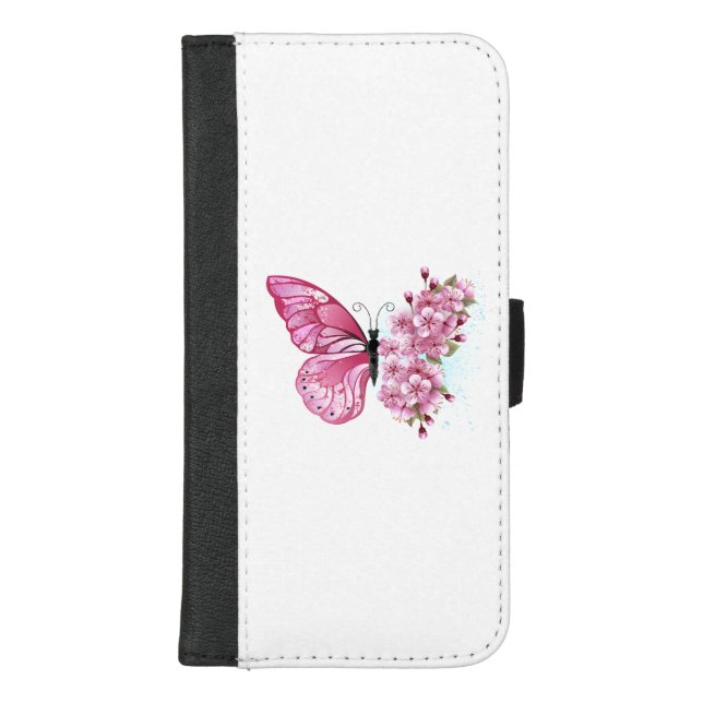 Flower Butterfly with Pink Sakura iPhone Wallet Case (Front)