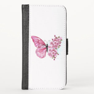 Flower Butterfly with Pink Sakura iPhone XS Wallet Case