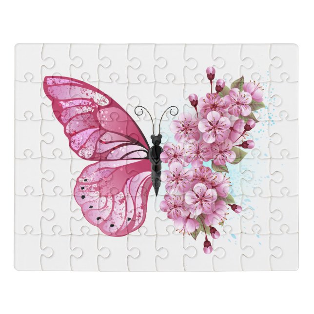 Flower Butterfly with Pink Sakura Jigsaw Puzzle (Puzzle Horizontal)