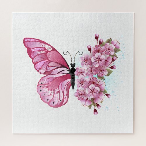 Flower Butterfly with Pink Sakura Jigsaw Puzzle