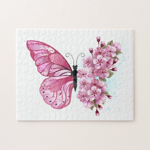 Flower Butterfly with Pink Sakura Jigsaw Puzzle