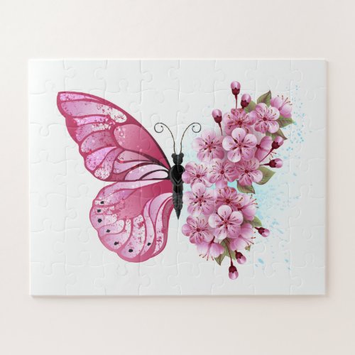 Flower Butterfly with Pink Sakura Jigsaw Puzzle