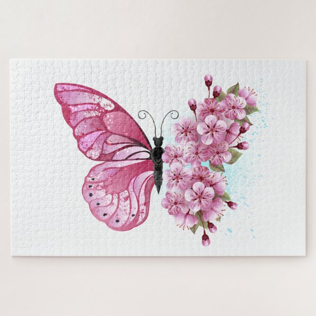 Flower Butterfly with Pink Sakura Jigsaw Puzzle (Horizontal)