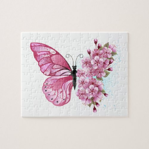 Flower Butterfly with Pink Sakura Jigsaw Puzzle