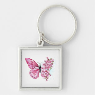 Flower Butterfly with Pink Sakura Keychain