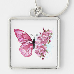 Flower Butterfly with Pink Sakura Keychain