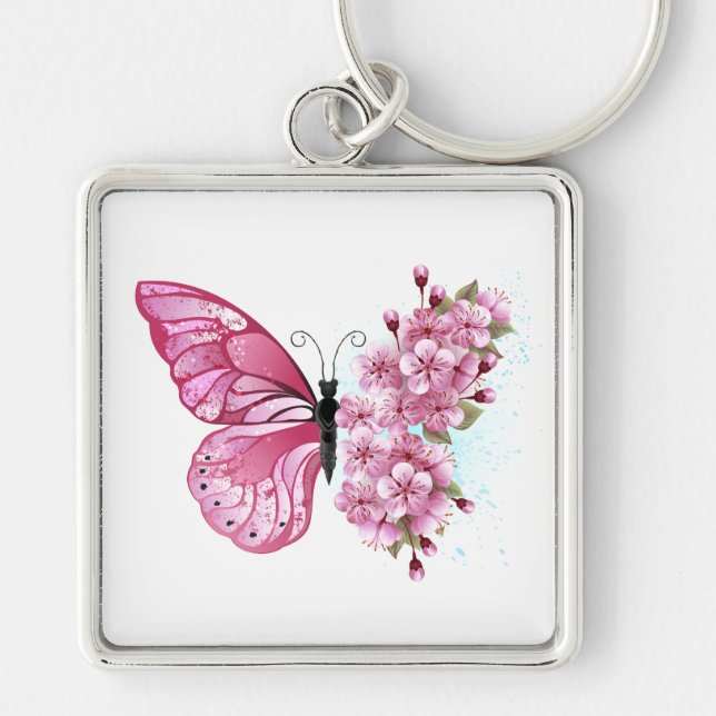 Flower Butterfly with Pink Sakura Keychain (Front)
