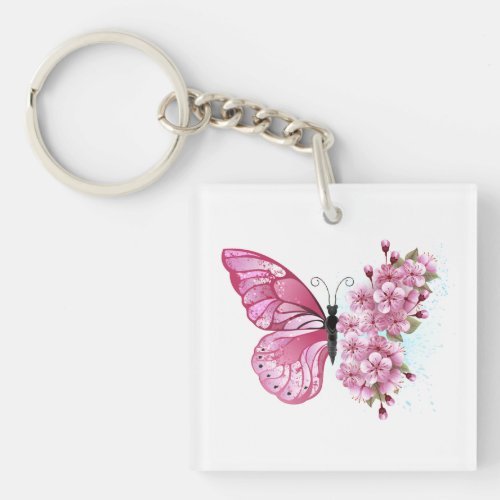 Flower Butterfly with Pink Sakura Keychain