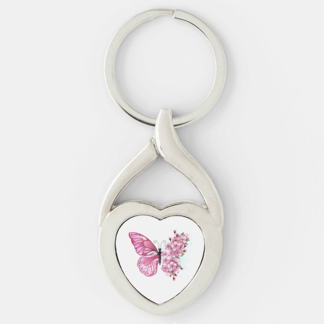 Flower Butterfly with Pink Sakura Keychain (Front)