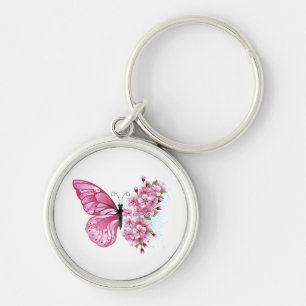 Flower Butterfly with Pink Sakura Keychain
