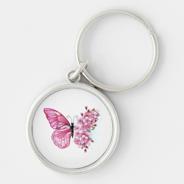 Flower Butterfly with Pink Sakura Keychain (Front)