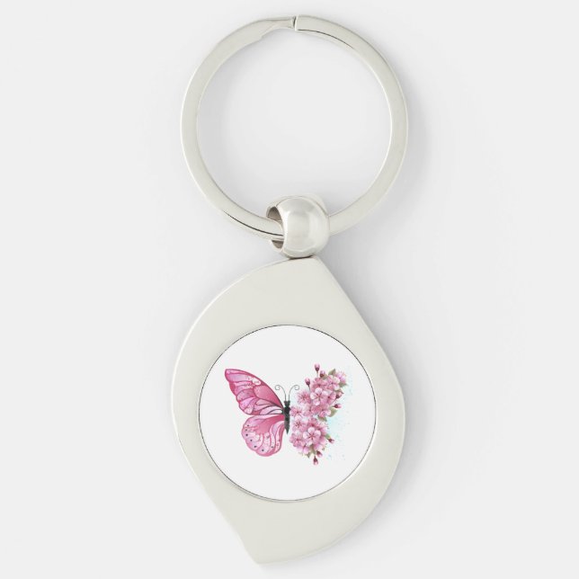 Flower Butterfly with Pink Sakura Keychain (Front)