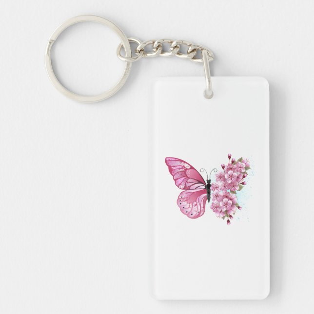 Flower Butterfly with Pink Sakura Keychain (Front)