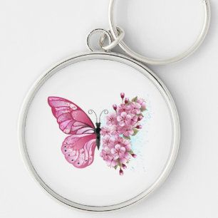 Flower Butterfly with Pink Sakura Keychain