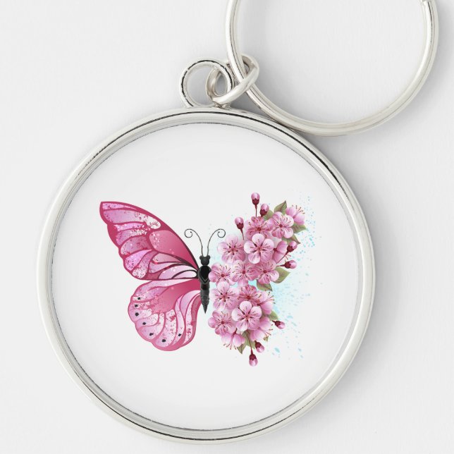 Flower Butterfly with Pink Sakura Keychain (Front)