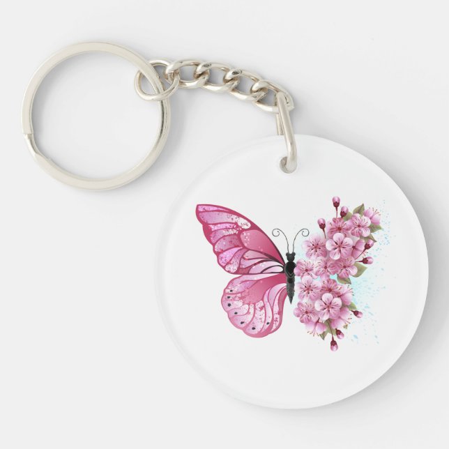 Flower Butterfly with Pink Sakura Keychain (Front)