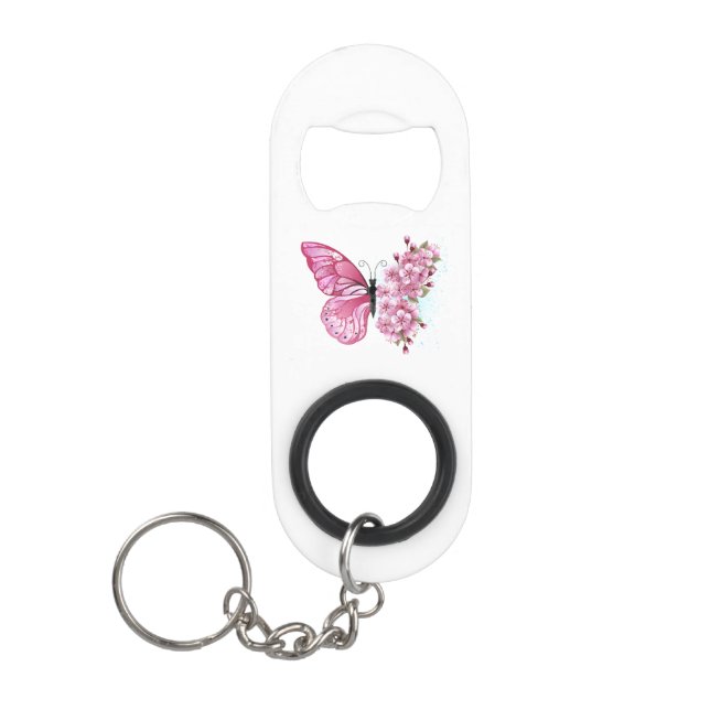 Flower Butterfly with Pink Sakura Keychain Bottle Opener (Front)