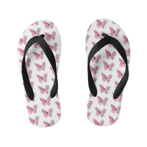 Flower Butterfly with Pink Sakura Kids Flip Flops