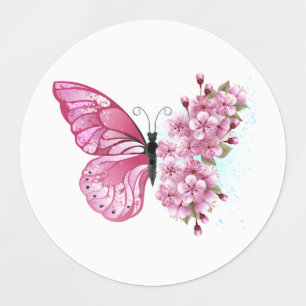 Flower Butterfly with Pink Sakura Kids' Labels