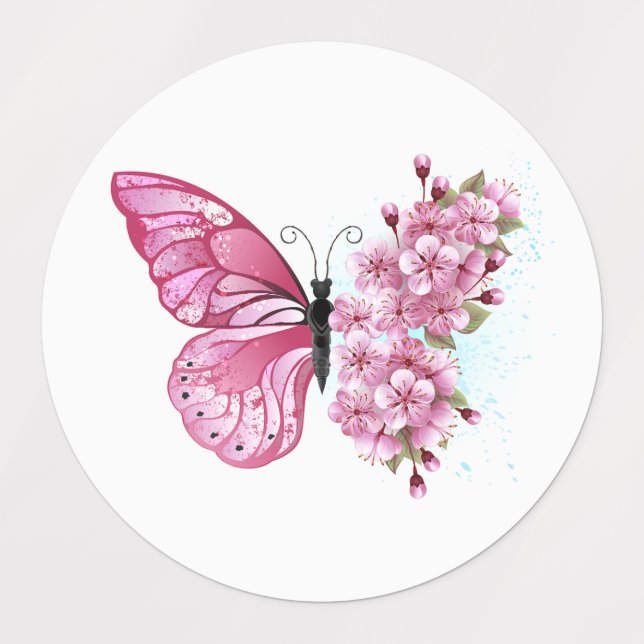 Flower Butterfly with Pink Sakura Kids' Labels (Design 1)