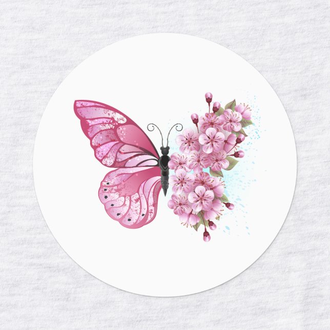 Flower Butterfly with Pink Sakura Kids' Labels (Design 1)