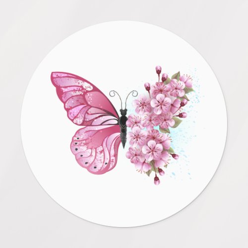 Flower Butterfly with Pink Sakura Kids Labels