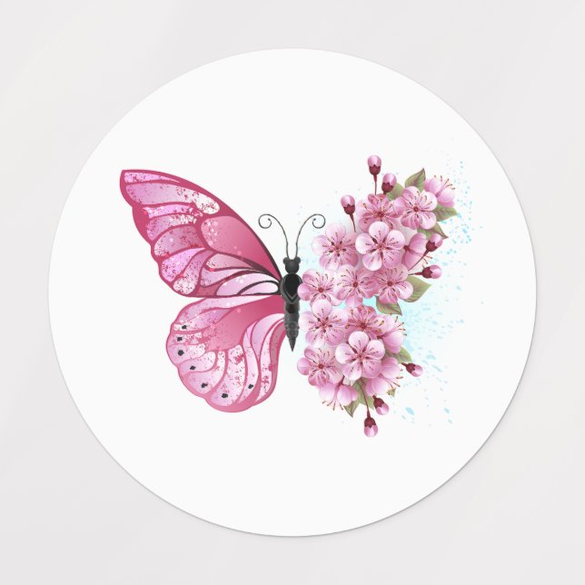 Flower Butterfly with Pink Sakura Kids' Labels (Design 1)
