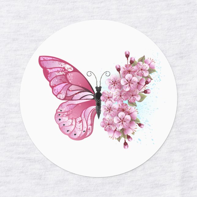Flower Butterfly with Pink Sakura Labels (Design 1)