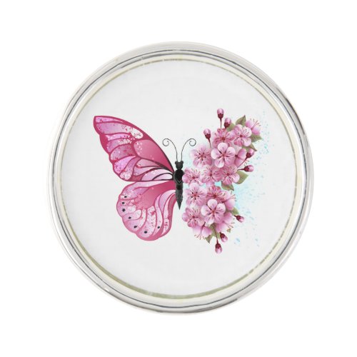 Flower Butterfly with Pink Sakura Lapel Pin